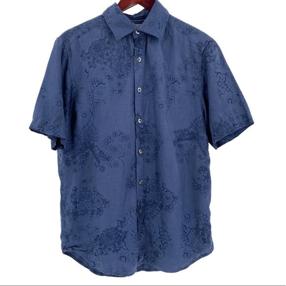 Tommy Bahama Jeans blue 100% linen short sleeve Hawaiian shirt size medium - Picture 1 of 7